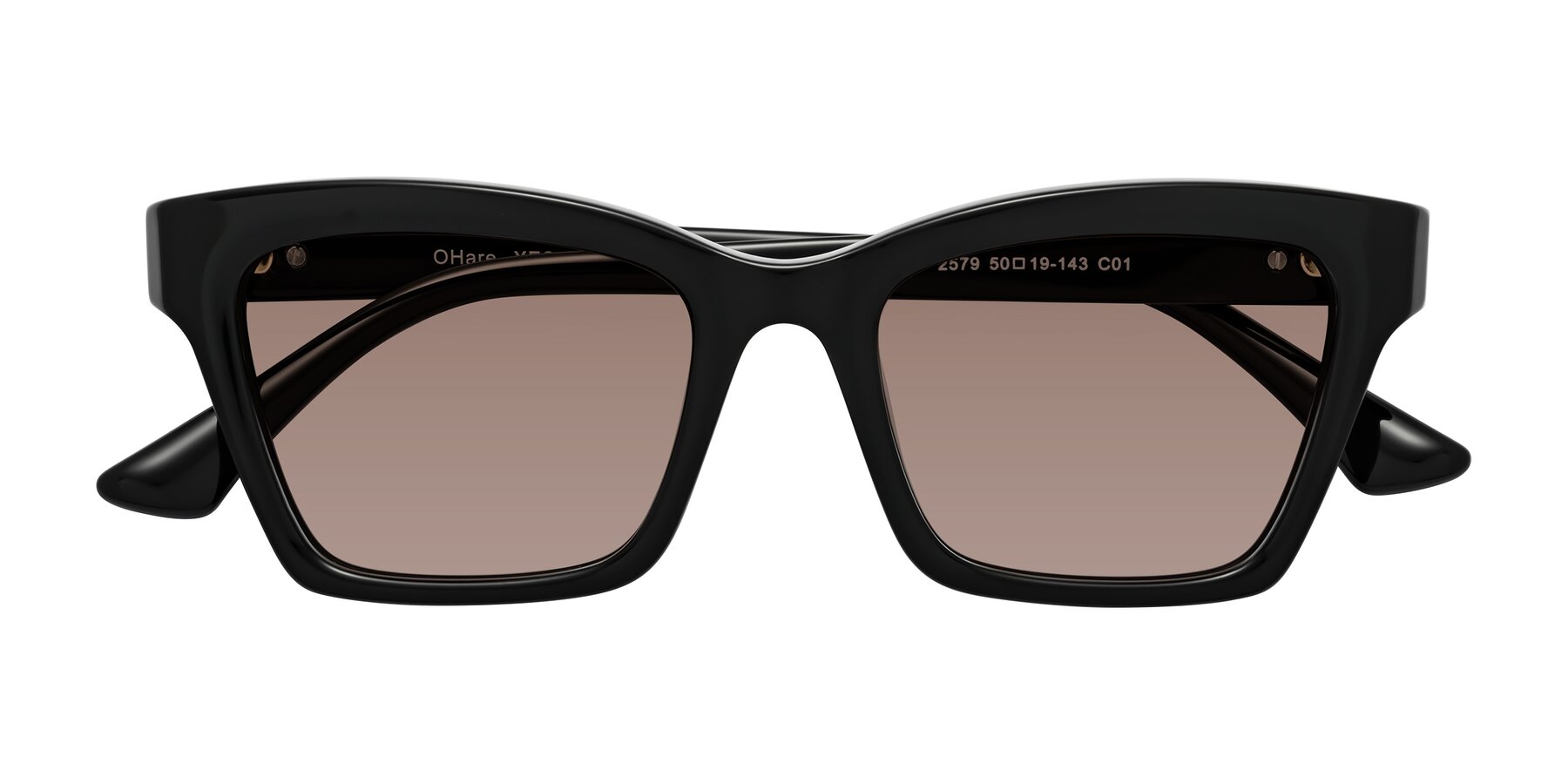 Folded Front of OHare in Black with Medium Brown Tinted Lenses