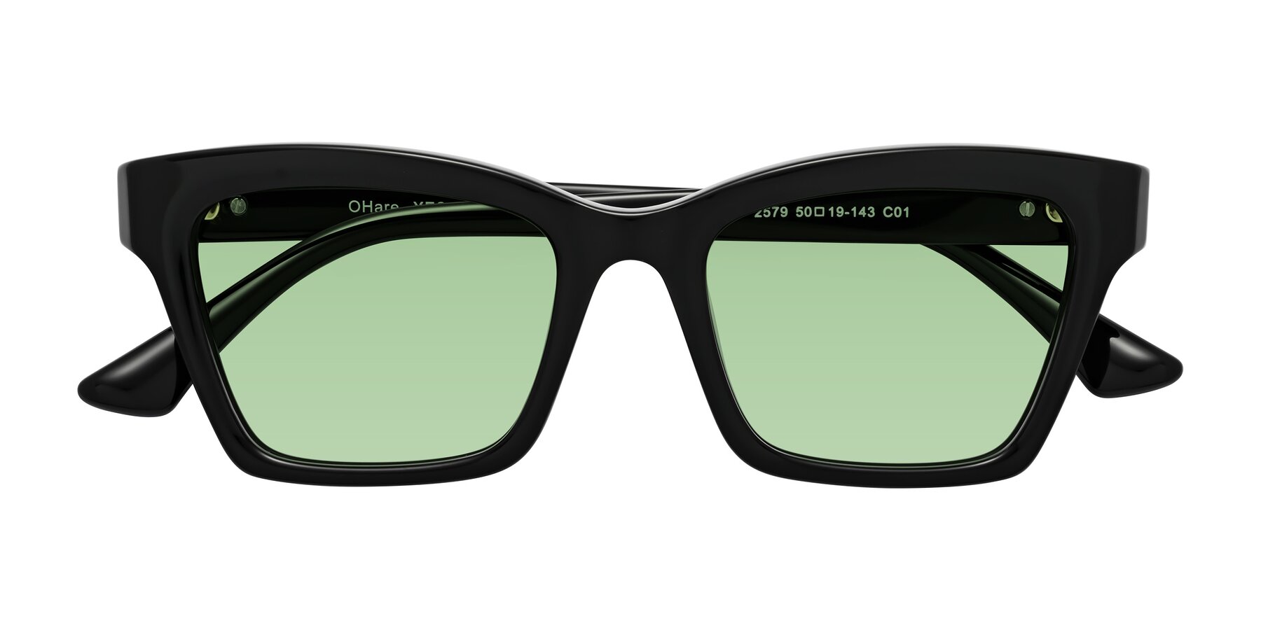 Folded Front of OHare in Black with Medium Green Tinted Lenses