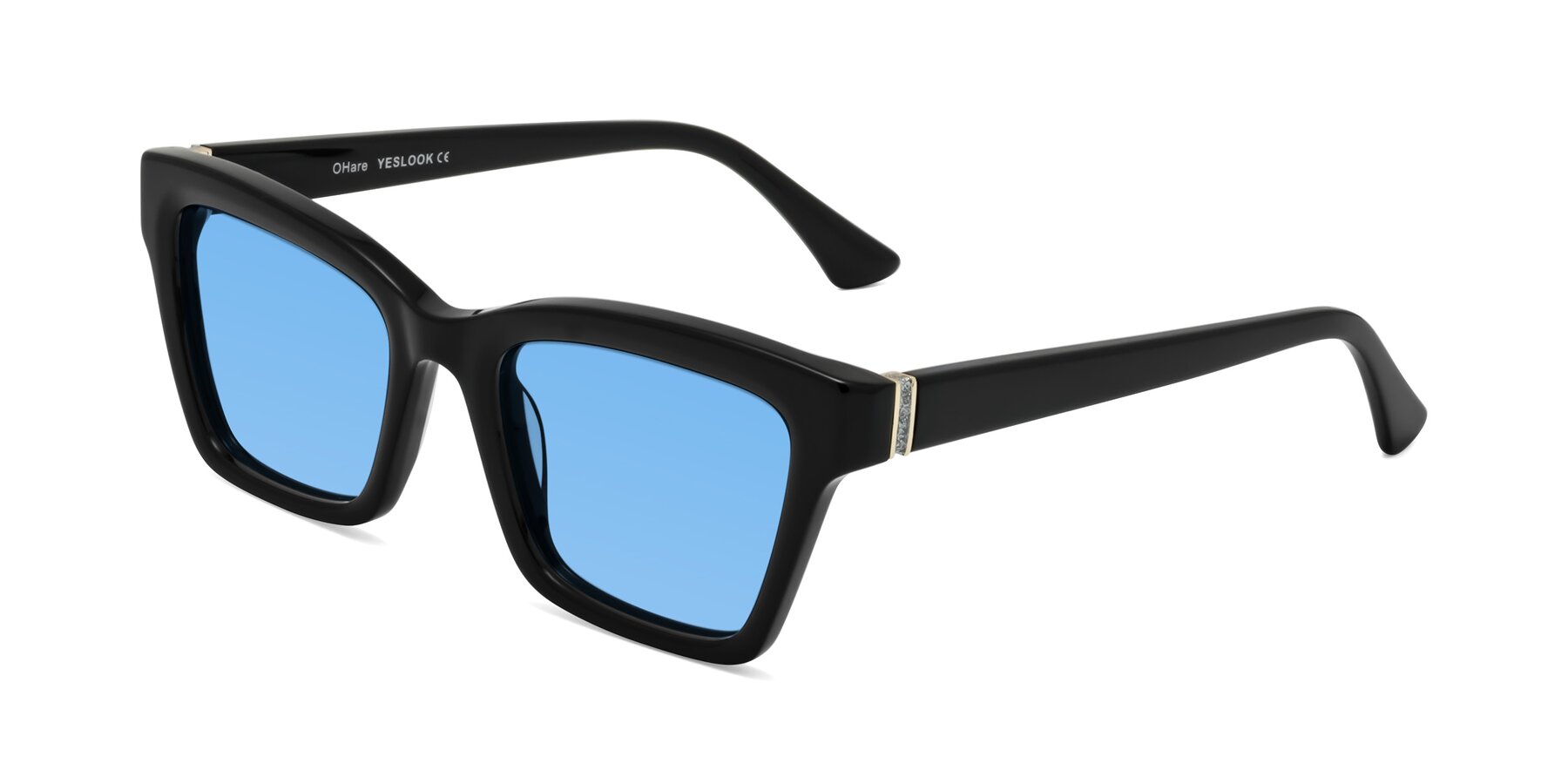 Angle of OHare in Black with Medium Blue Tinted Lenses