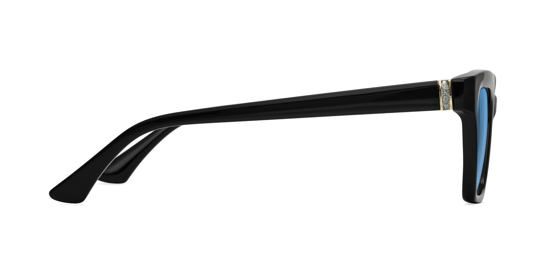 Side of OHare in Black with Medium Blue Tinted Lenses