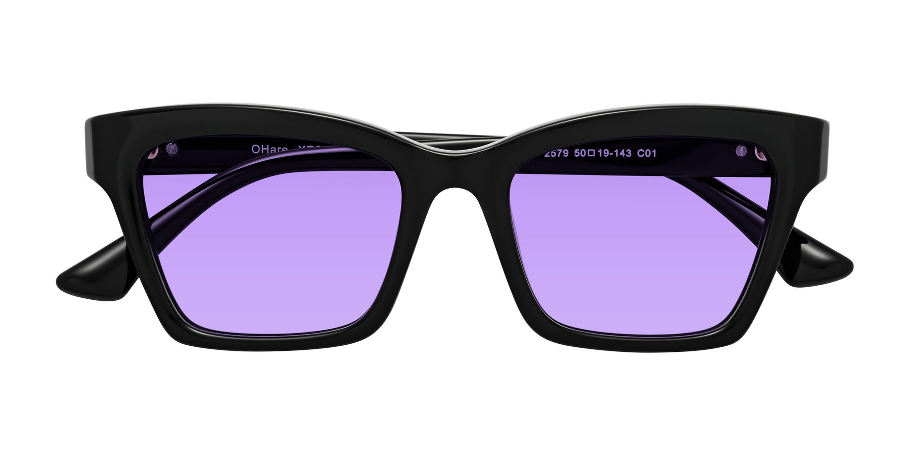 Folded Front of OHare in Black with Medium Purple Tinted Lenses