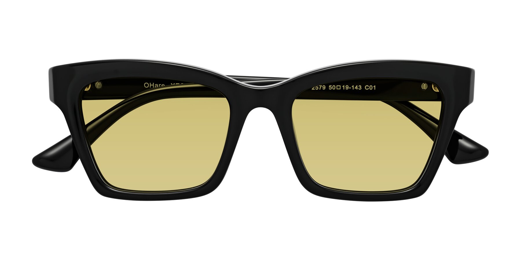 Folded Front of OHare in Black with Medium Champagne Tinted Lenses