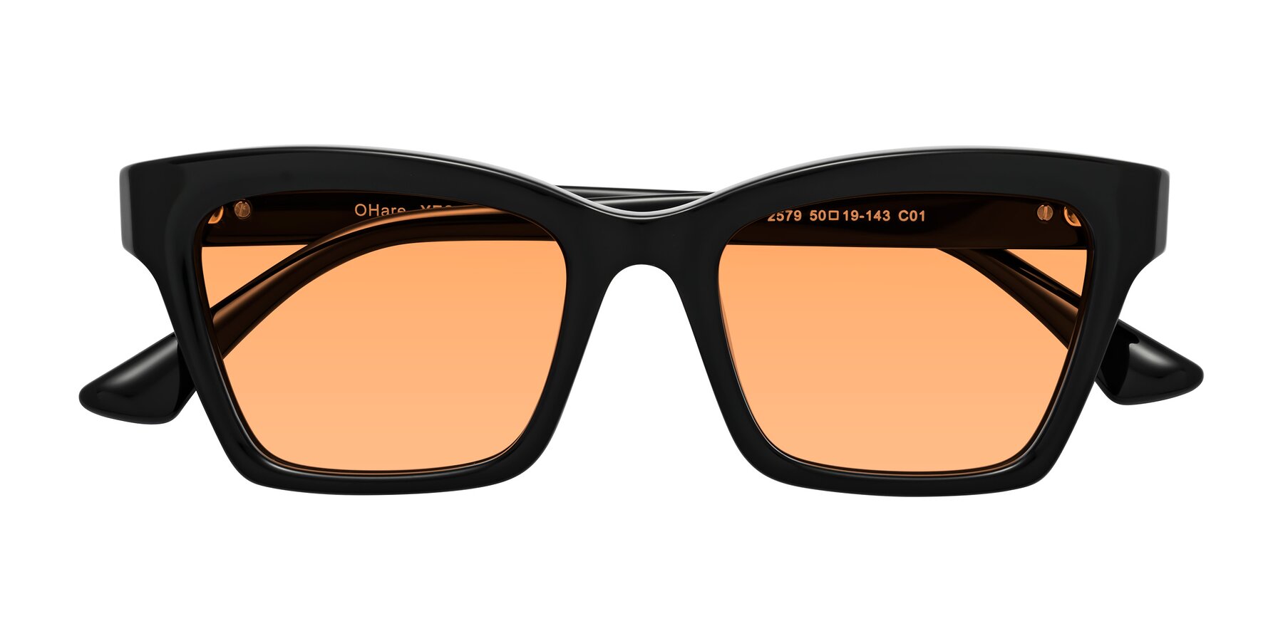 Folded Front of OHare in Black with Medium Orange Tinted Lenses