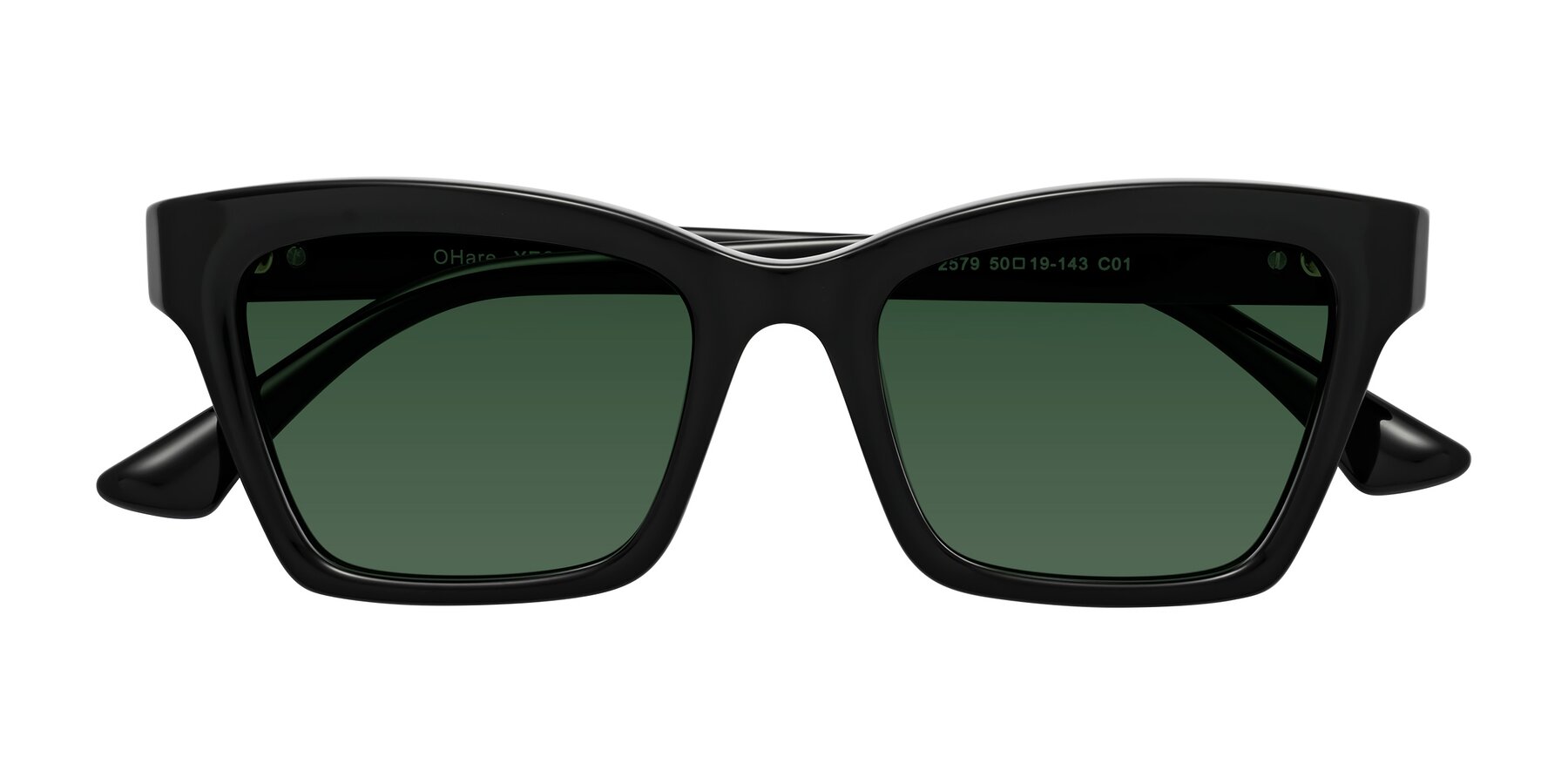 Folded Front of OHare in Black with Green Tinted Lenses