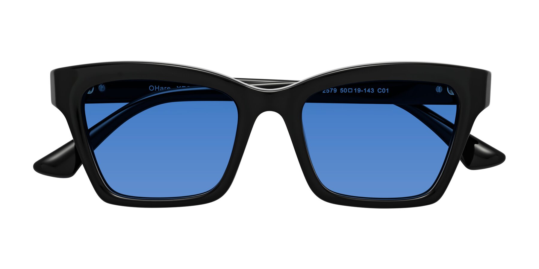 Folded Front of OHare in Black with Blue Tinted Lenses