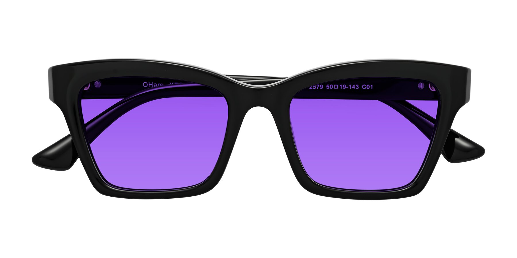 Folded Front of OHare in Black with Purple Tinted Lenses