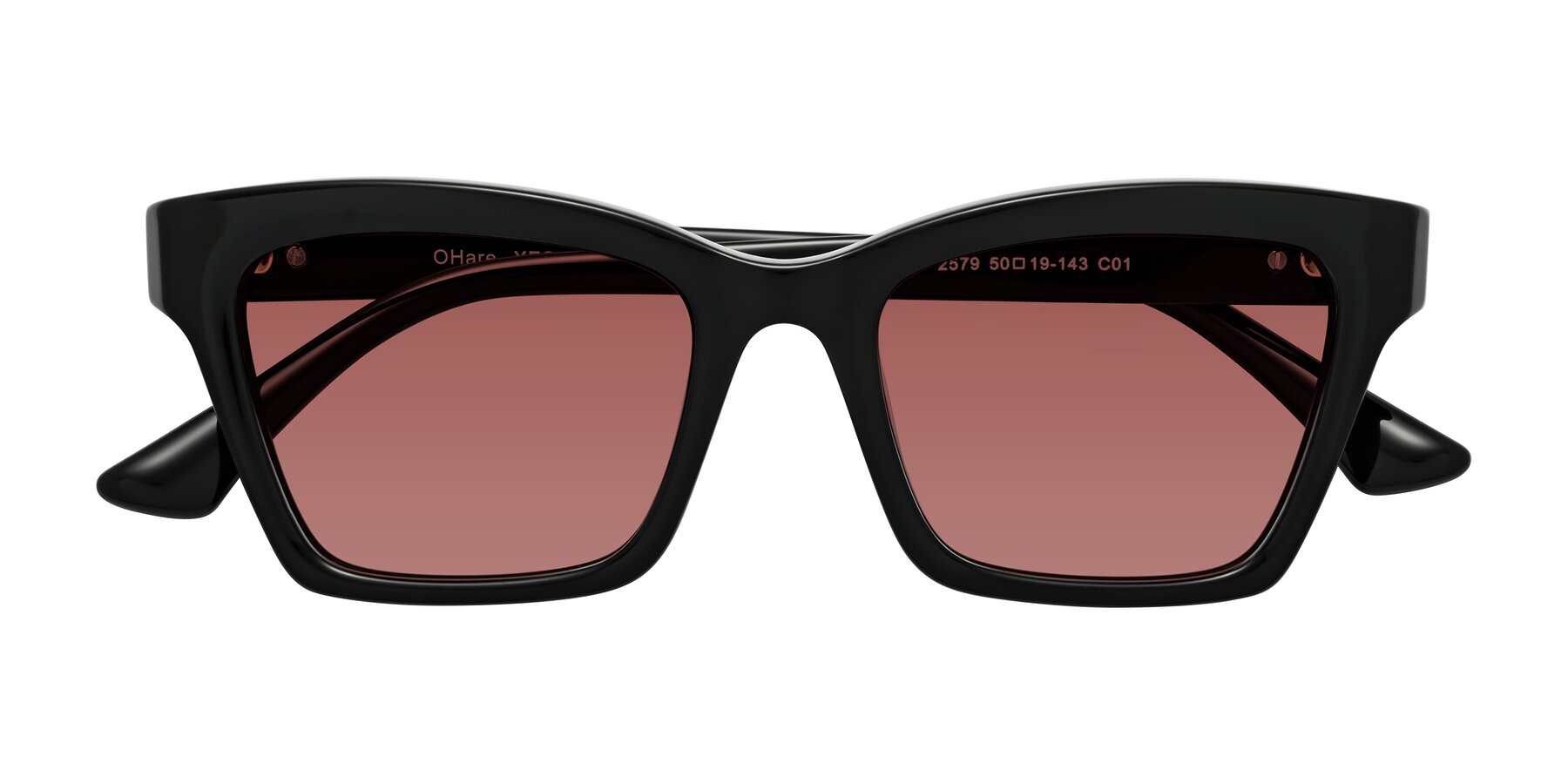 Folded Front of OHare in Black with Garnet Tinted Lenses