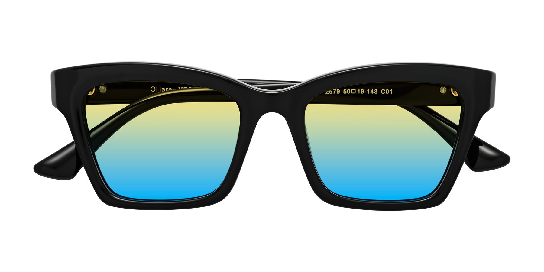 Folded Front of OHare in Black with Yellow / Blue Gradient Lenses