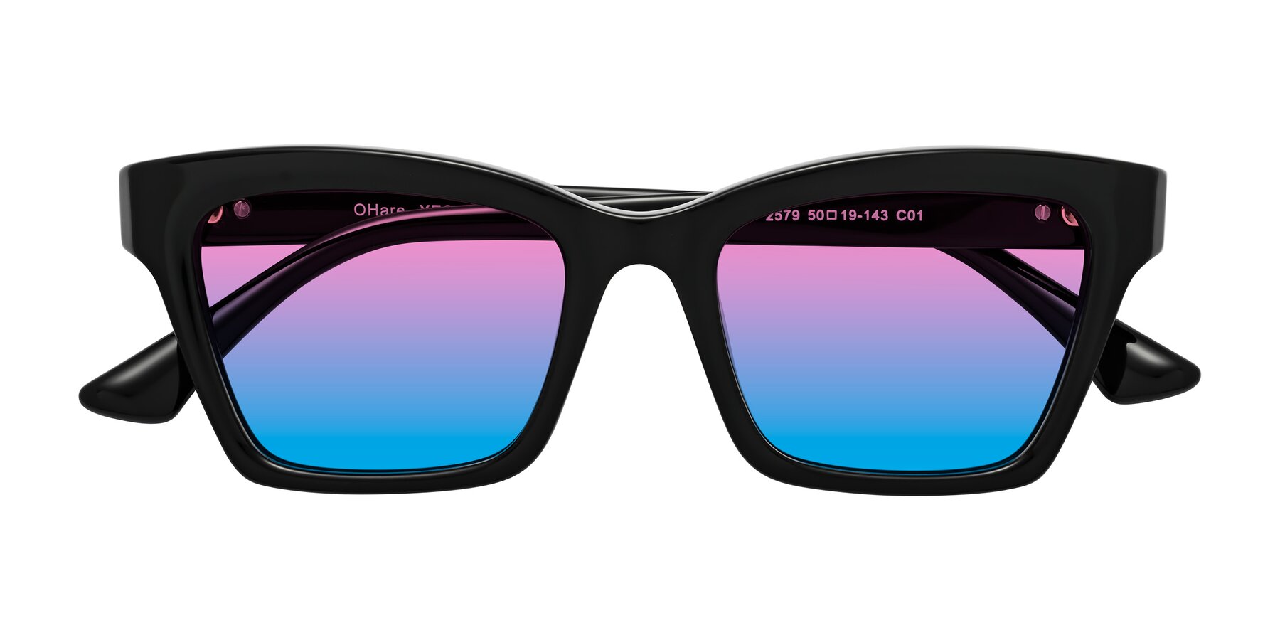 Folded Front of OHare in Black with Pink / Blue Gradient Lenses