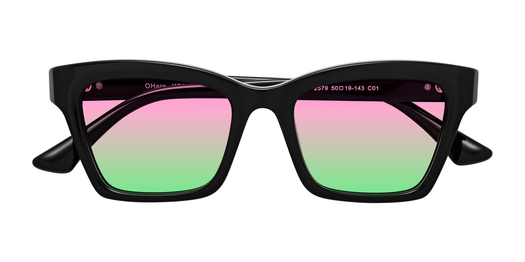 Folded Front of OHare in Black with Pink / Green Gradient Lenses