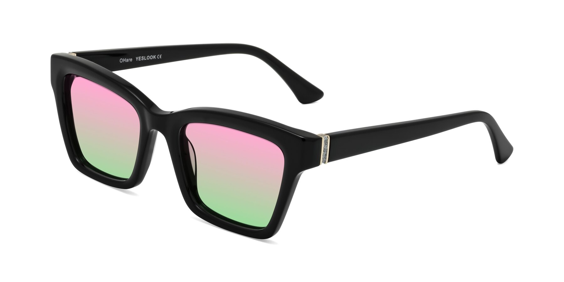 Angle of OHare in Black with Pink / Green Gradient Lenses