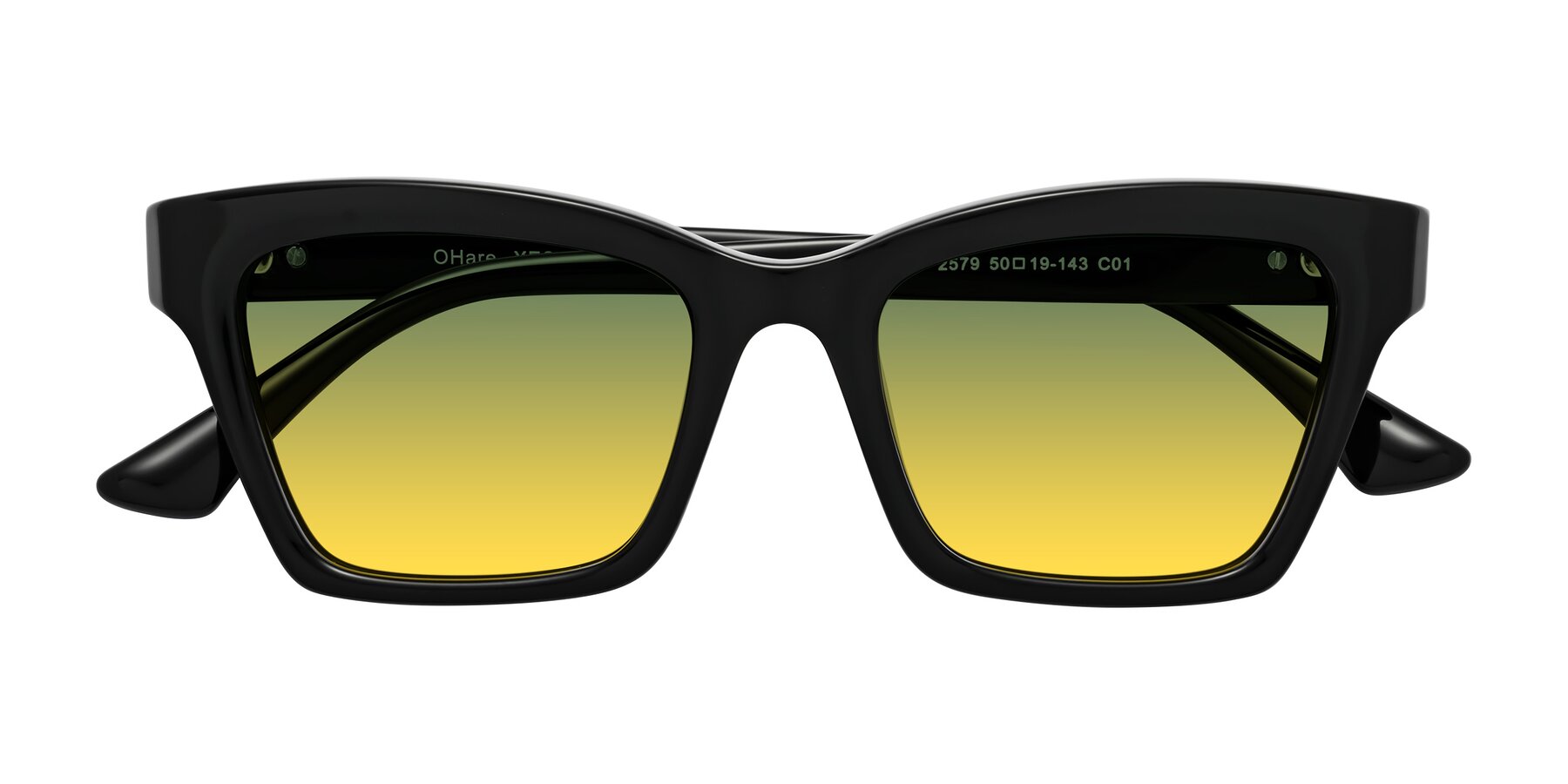 Folded Front of OHare in Black with Green / Yellow Gradient Lenses
