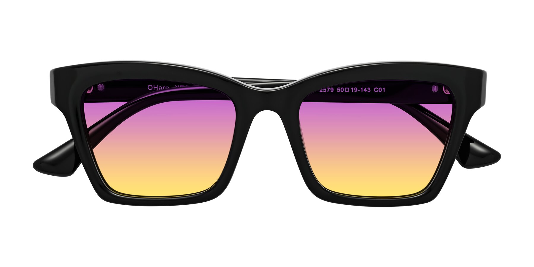 Folded Front of OHare in Black with Purple / Yellow Gradient Lenses