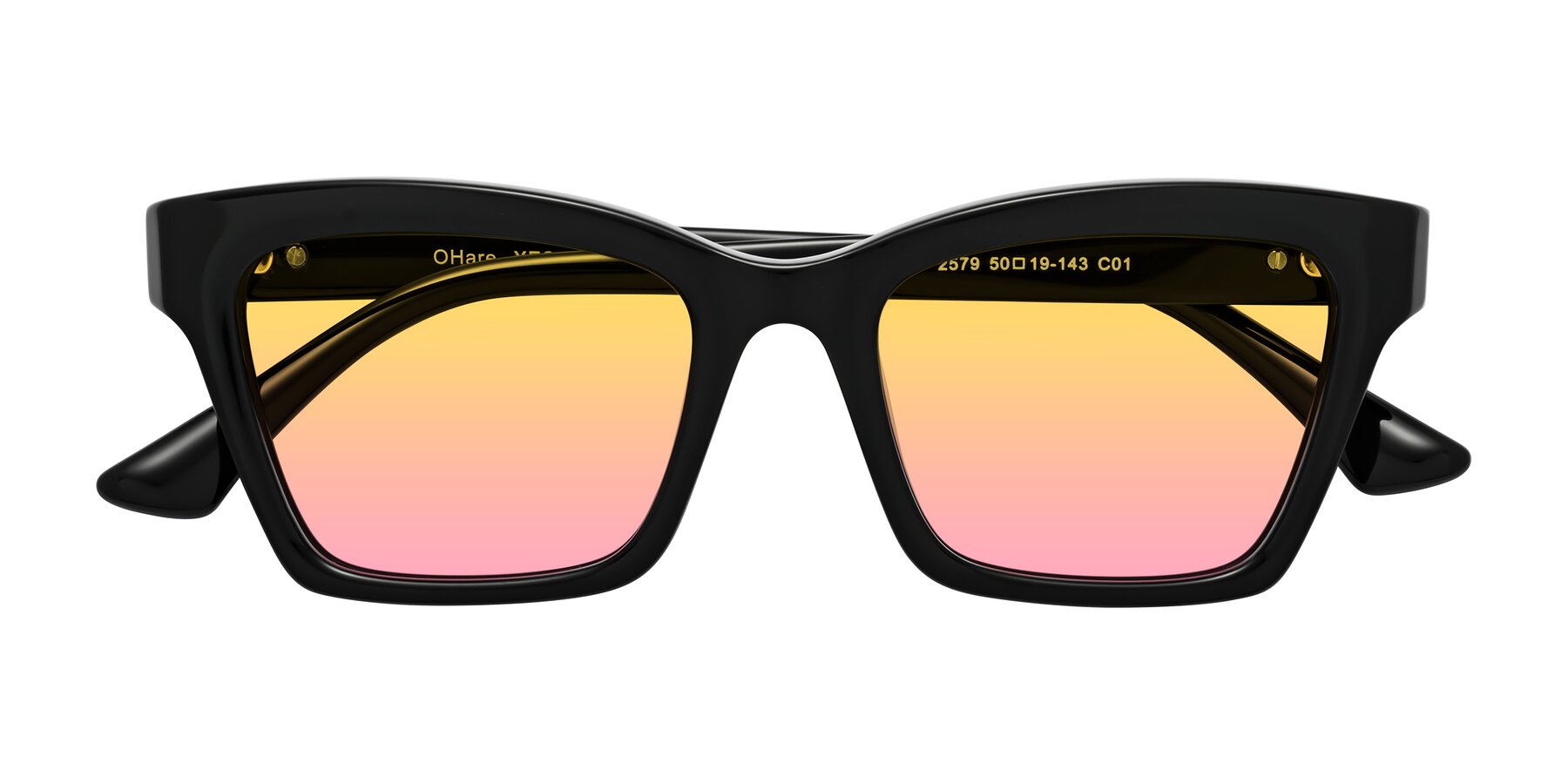 Folded Front of OHare in Black with Yellow / Pink Gradient Lenses
