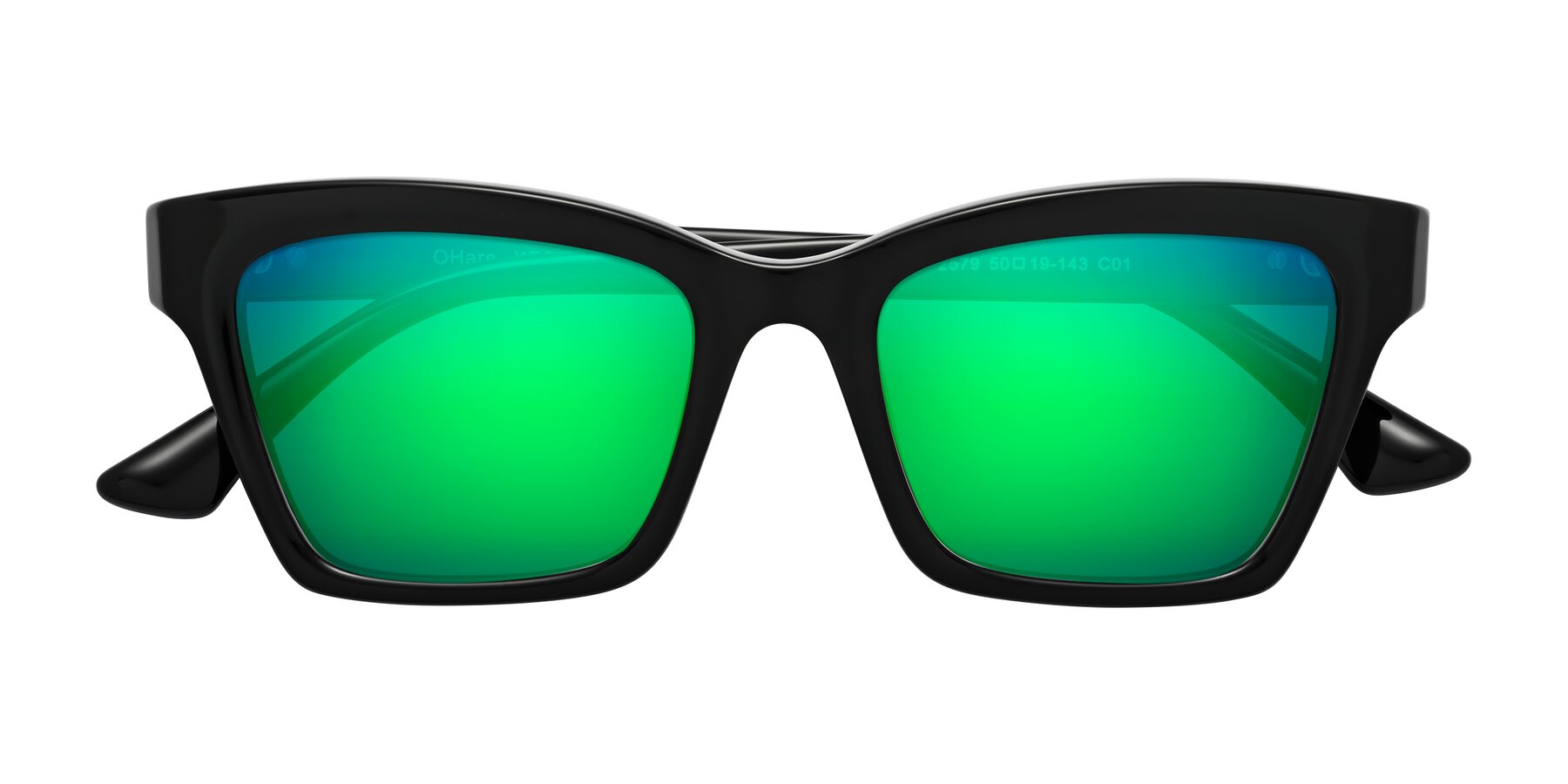 Folded Front of OHare in Black with Green Mirrored Lenses