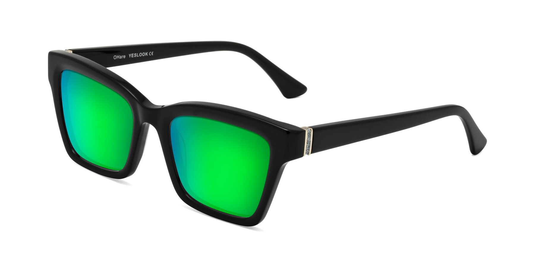 Angle of OHare in Black with Green Mirrored Lenses