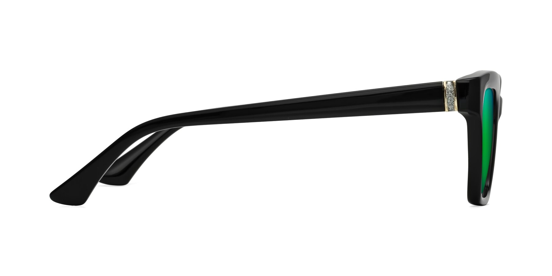 Side of OHare in Black with Green Mirrored Lenses