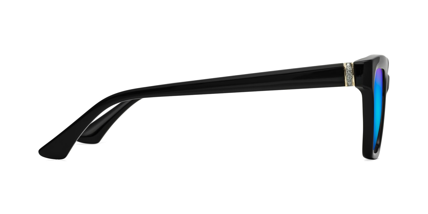 Side of OHare in Black with Blue Mirrored Lenses