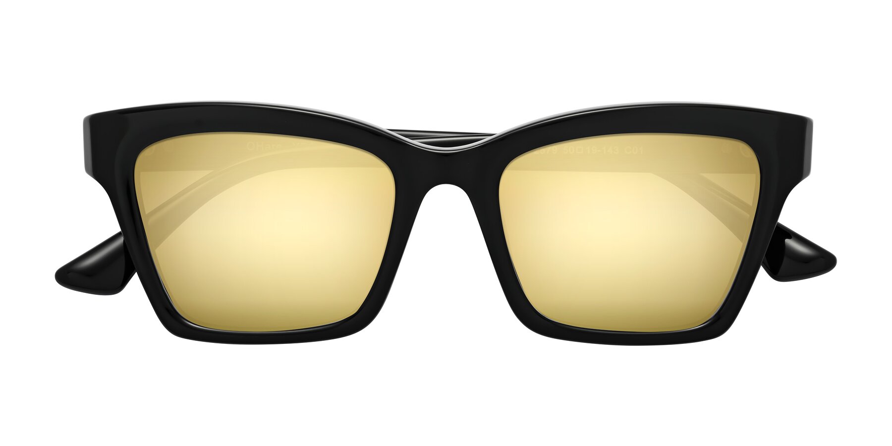 Folded Front of OHare in Black with Gold Mirrored Lenses