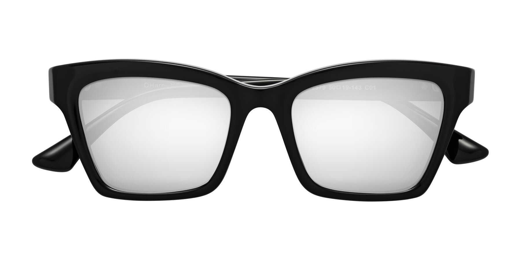 Folded Front of OHare in Black with Silver Mirrored Lenses