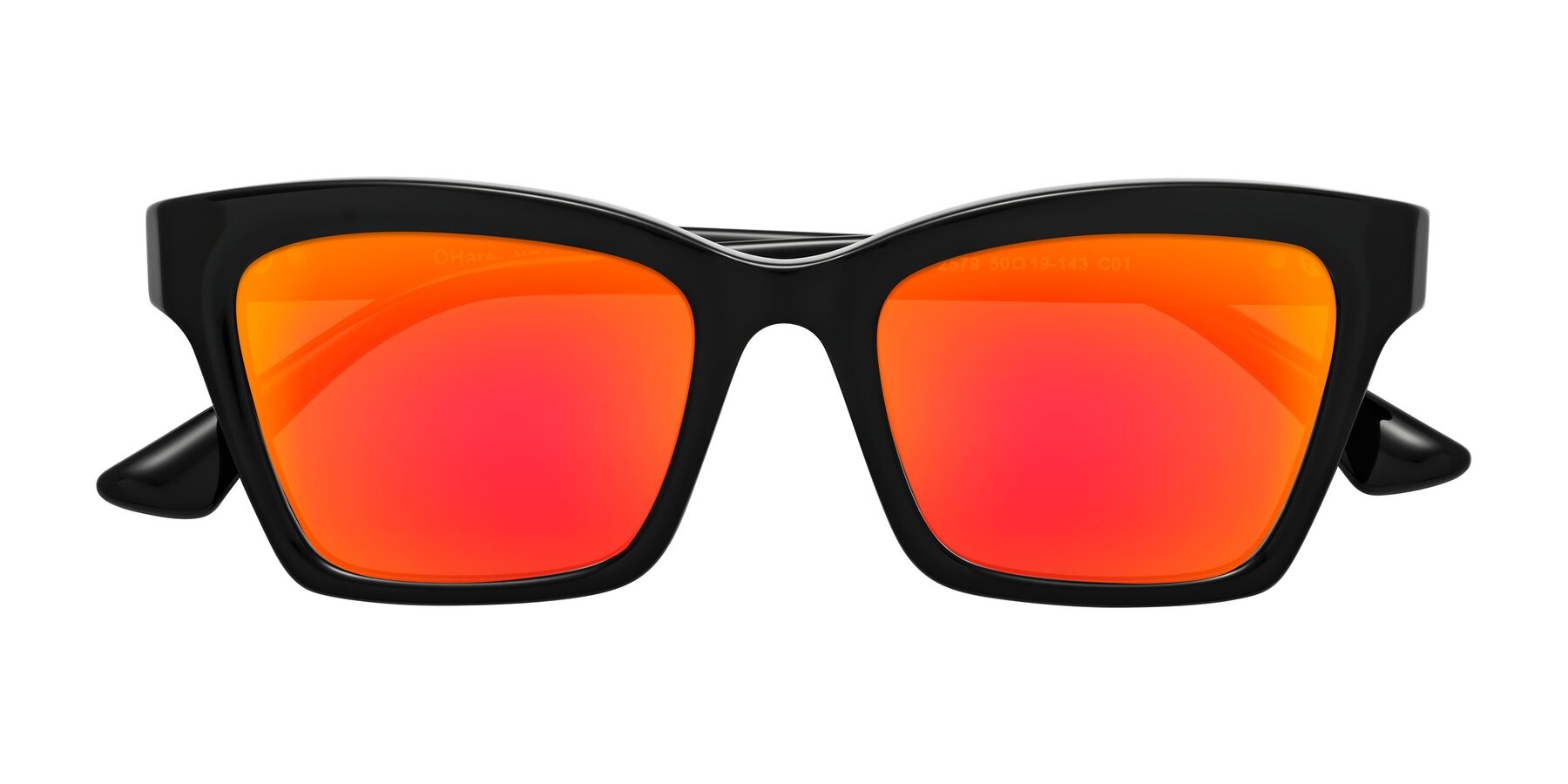 Folded Front of OHare in Black with Red Gold Mirrored Lenses