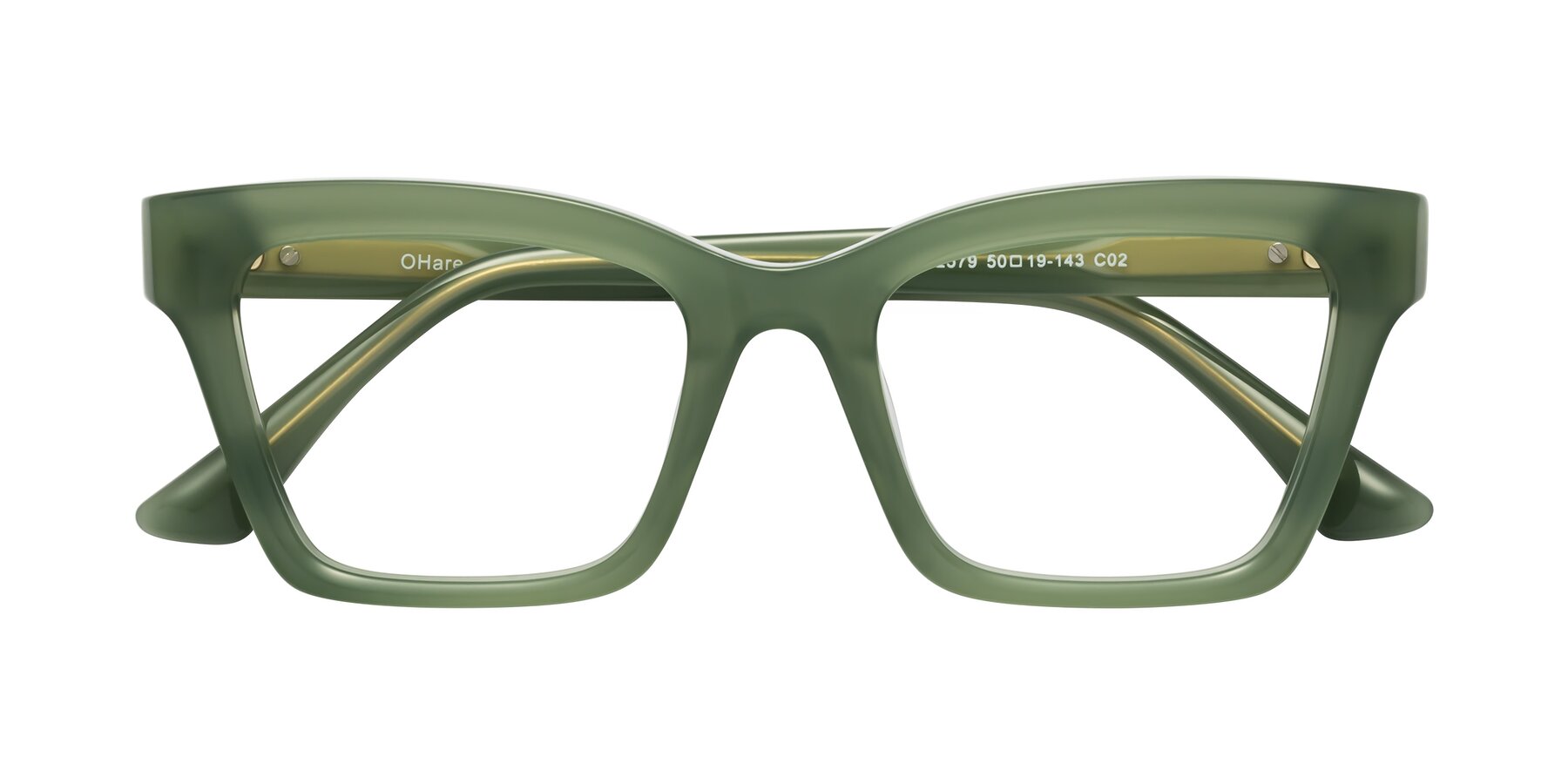 Folded Front of OHare in Sage Green with Clear Eyeglass Lenses