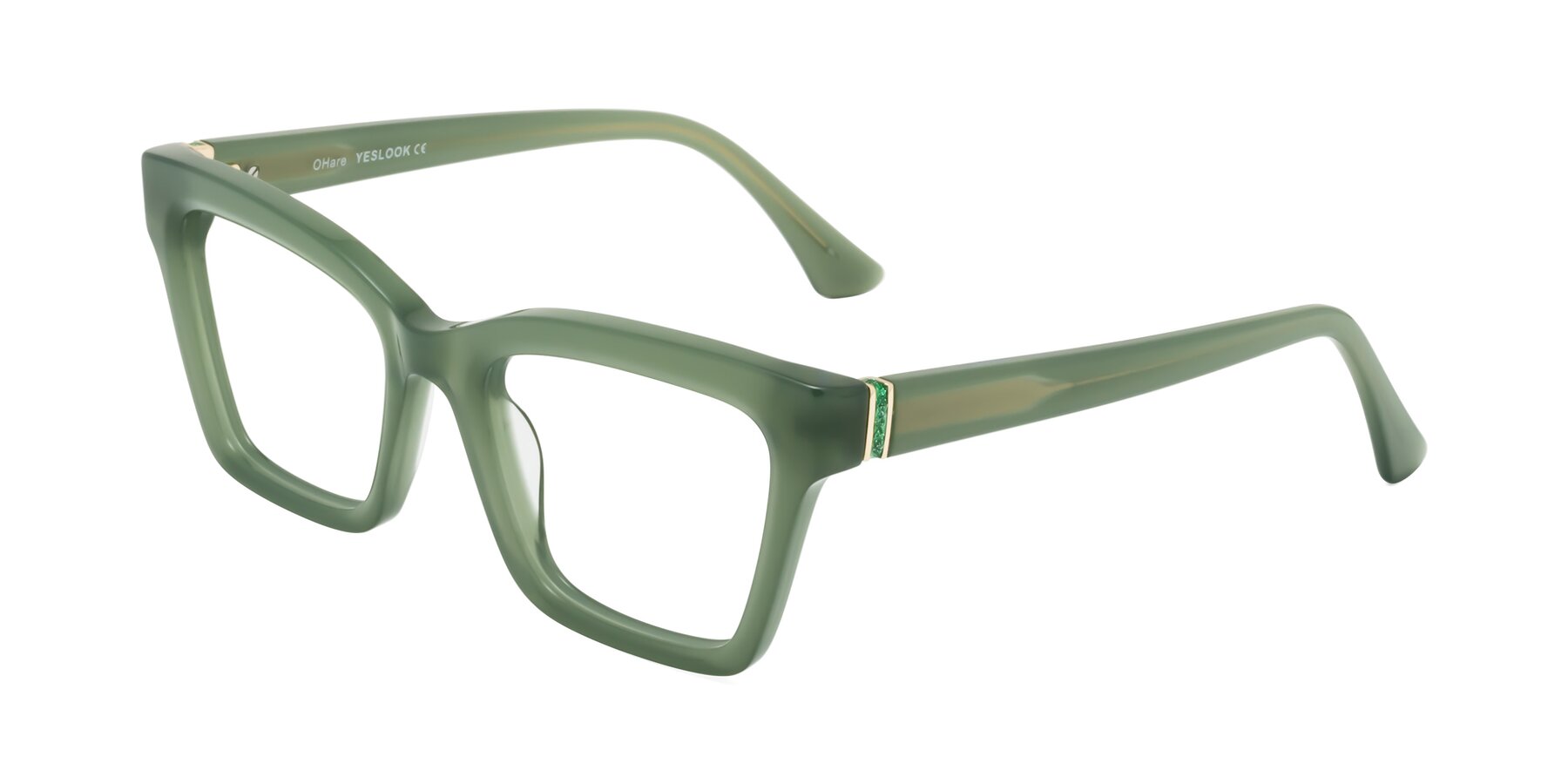 Angle of OHare in Sage Green with Clear Eyeglass Lenses