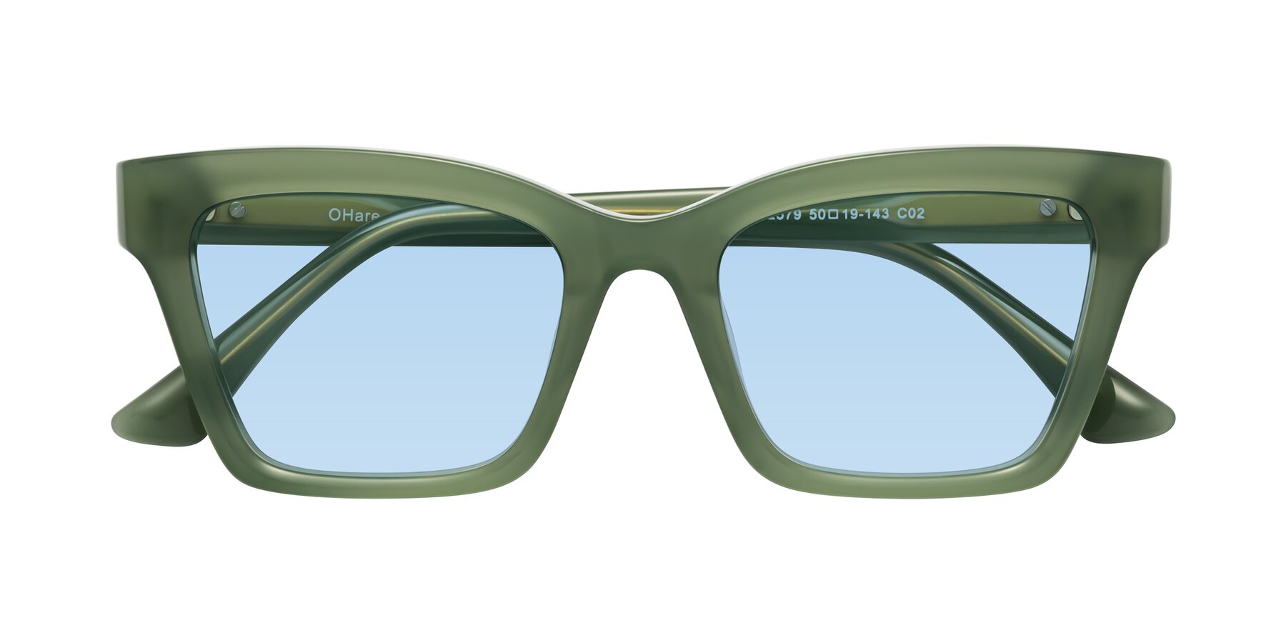 Folded Front of OHare in Sage Green with Light Blue Tinted Lenses