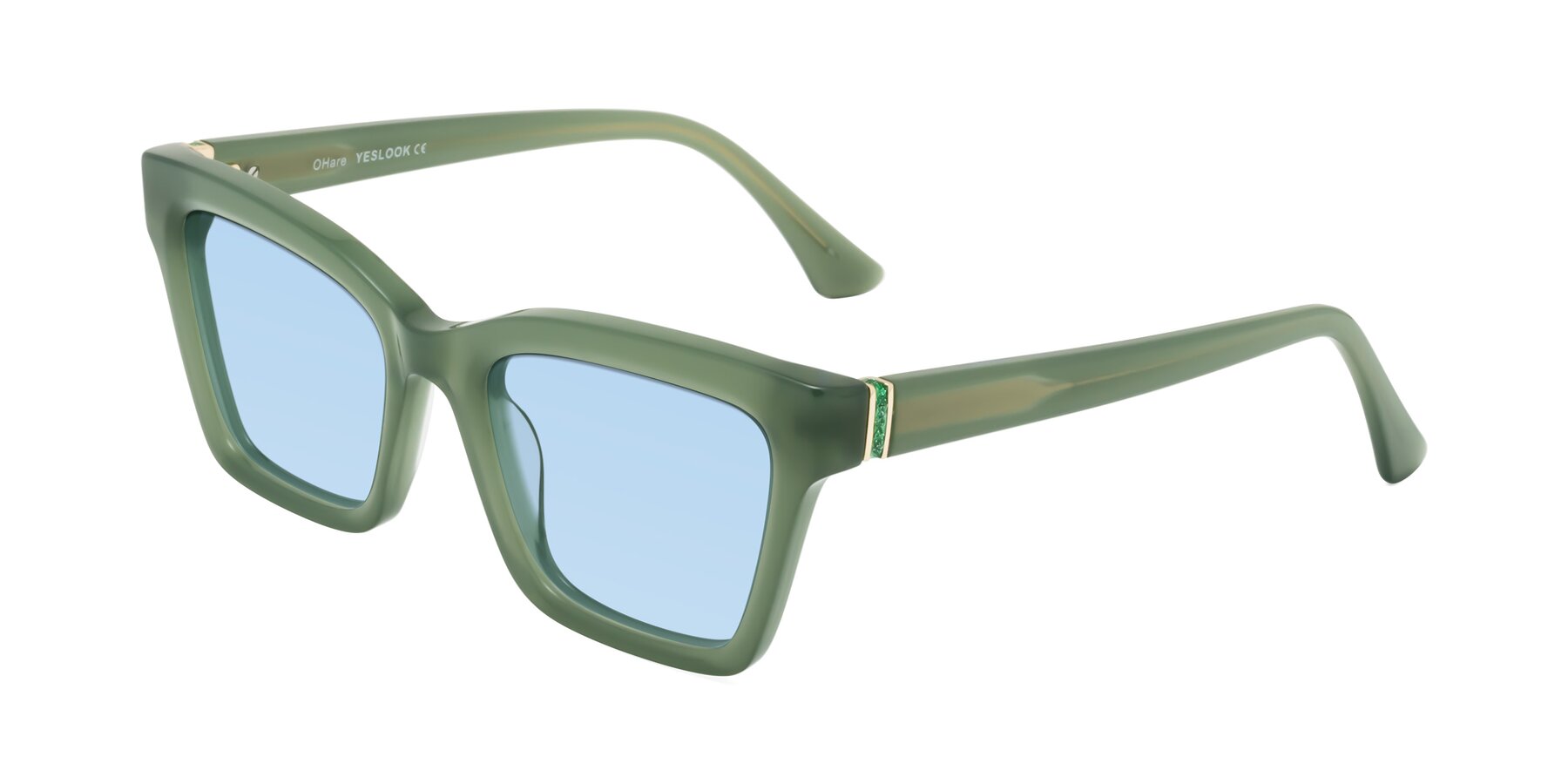 Angle of OHare in Sage Green with Light Blue Tinted Lenses