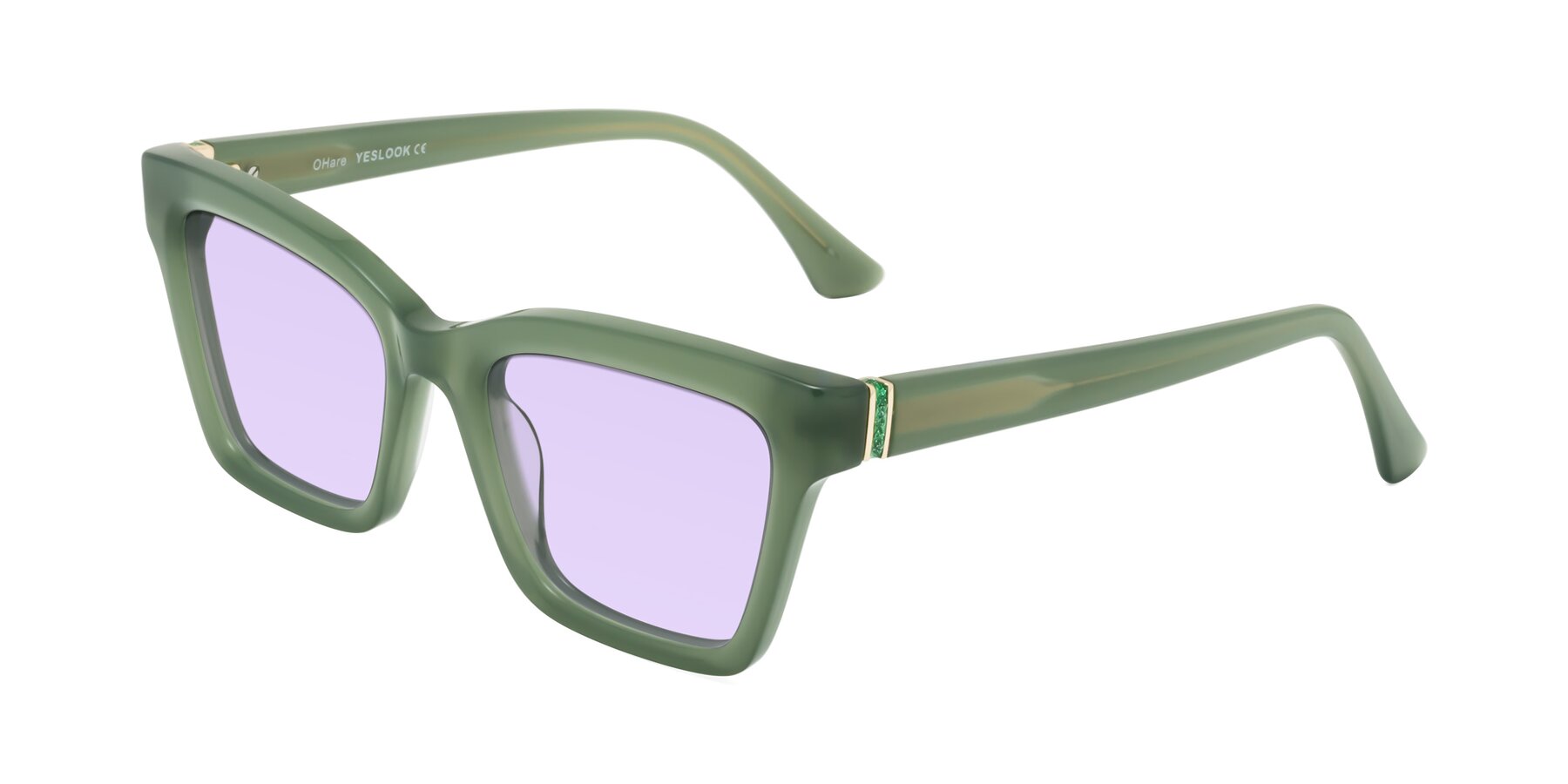 Angle of OHare in Sage Green with Light Purple Tinted Lenses