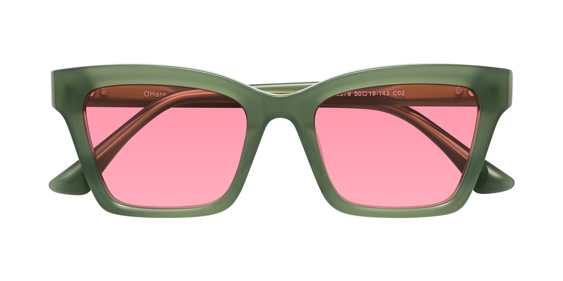 Folded Front of OHare in Sage Green with Pink Tinted Lenses