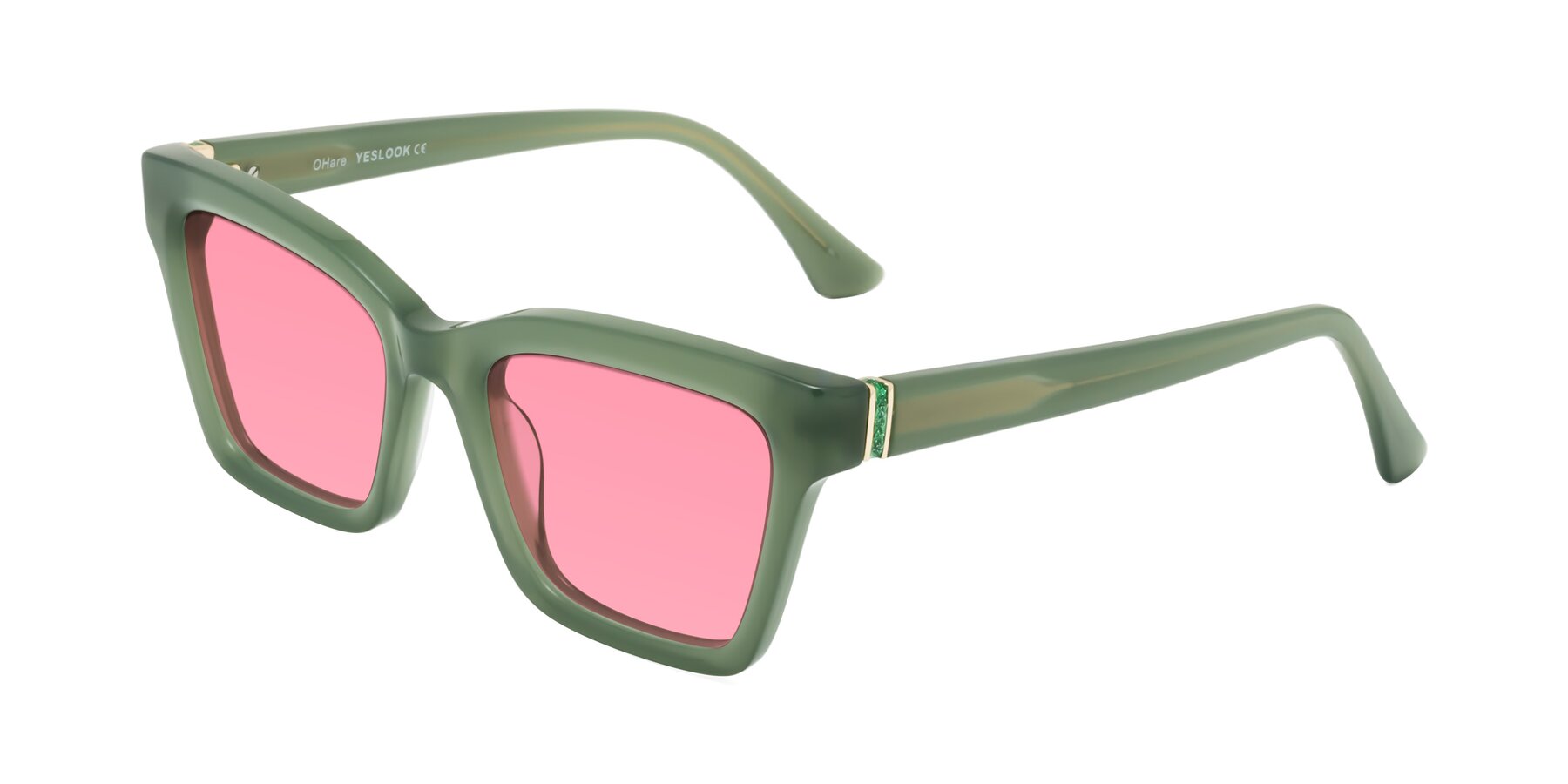 Angle of OHare in Sage Green with Pink Tinted Lenses