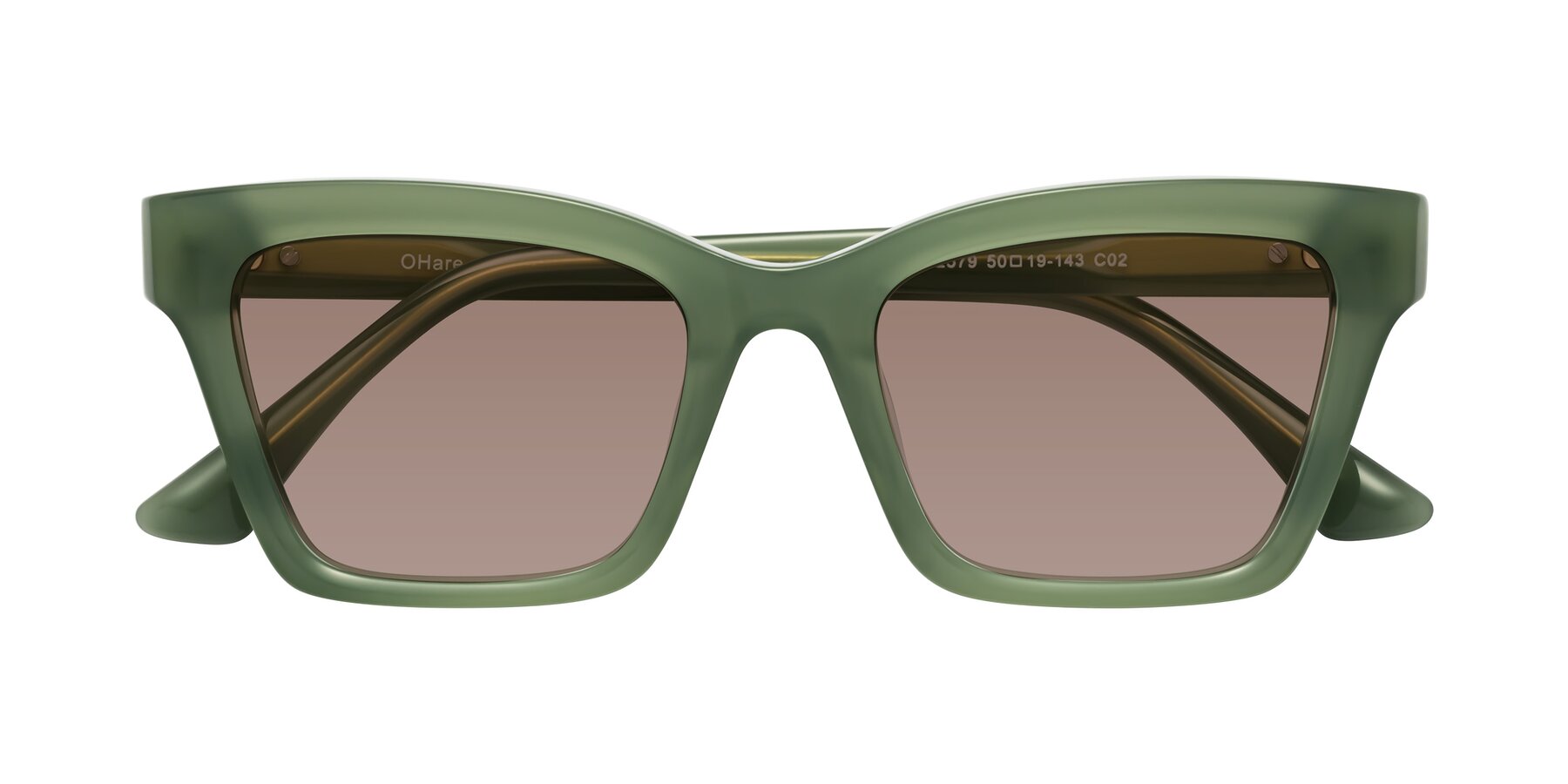 Folded Front of OHare in Sage Green with Medium Brown Tinted Lenses