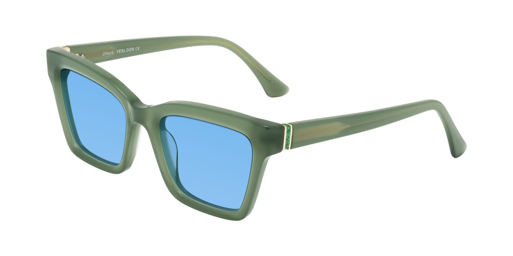 Angle of OHare in Sage Green with Medium Blue Tinted Lenses