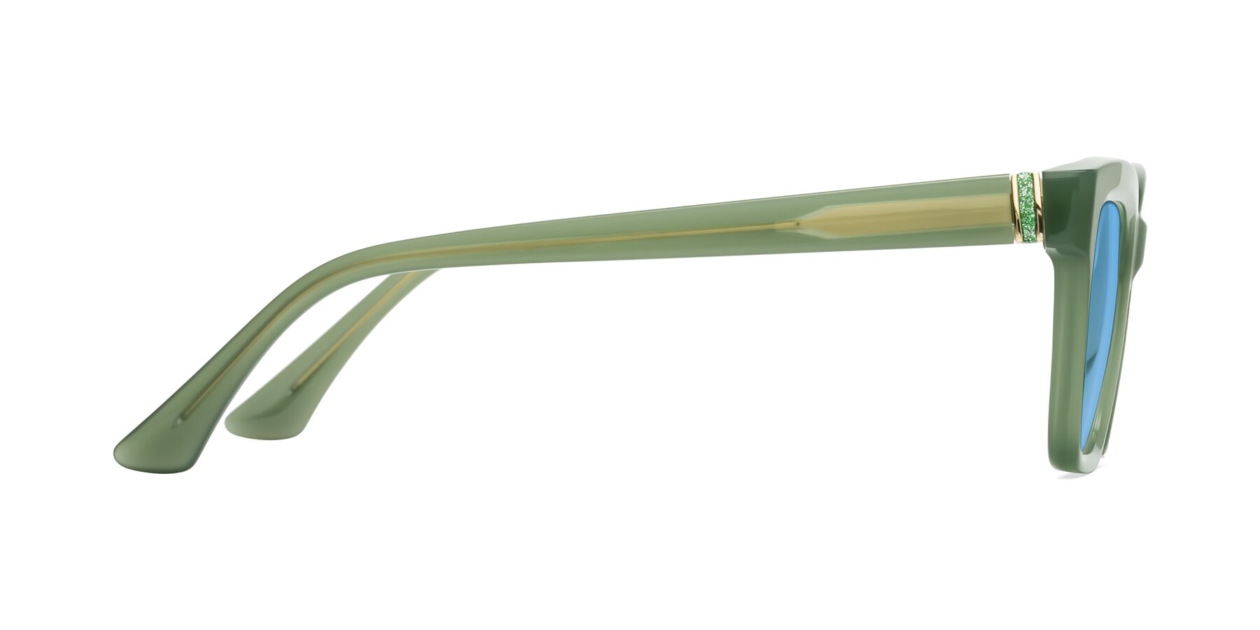 Side of OHare in Sage Green with Medium Blue Tinted Lenses