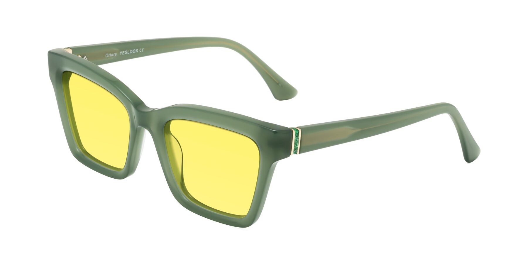 Angle of OHare in Sage Green with Medium Yellow Tinted Lenses