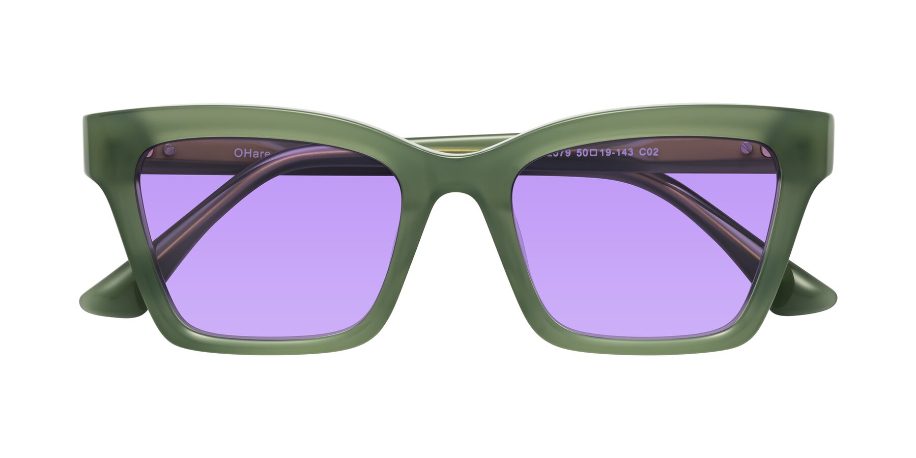 Folded Front of OHare in Sage Green with Medium Purple Tinted Lenses