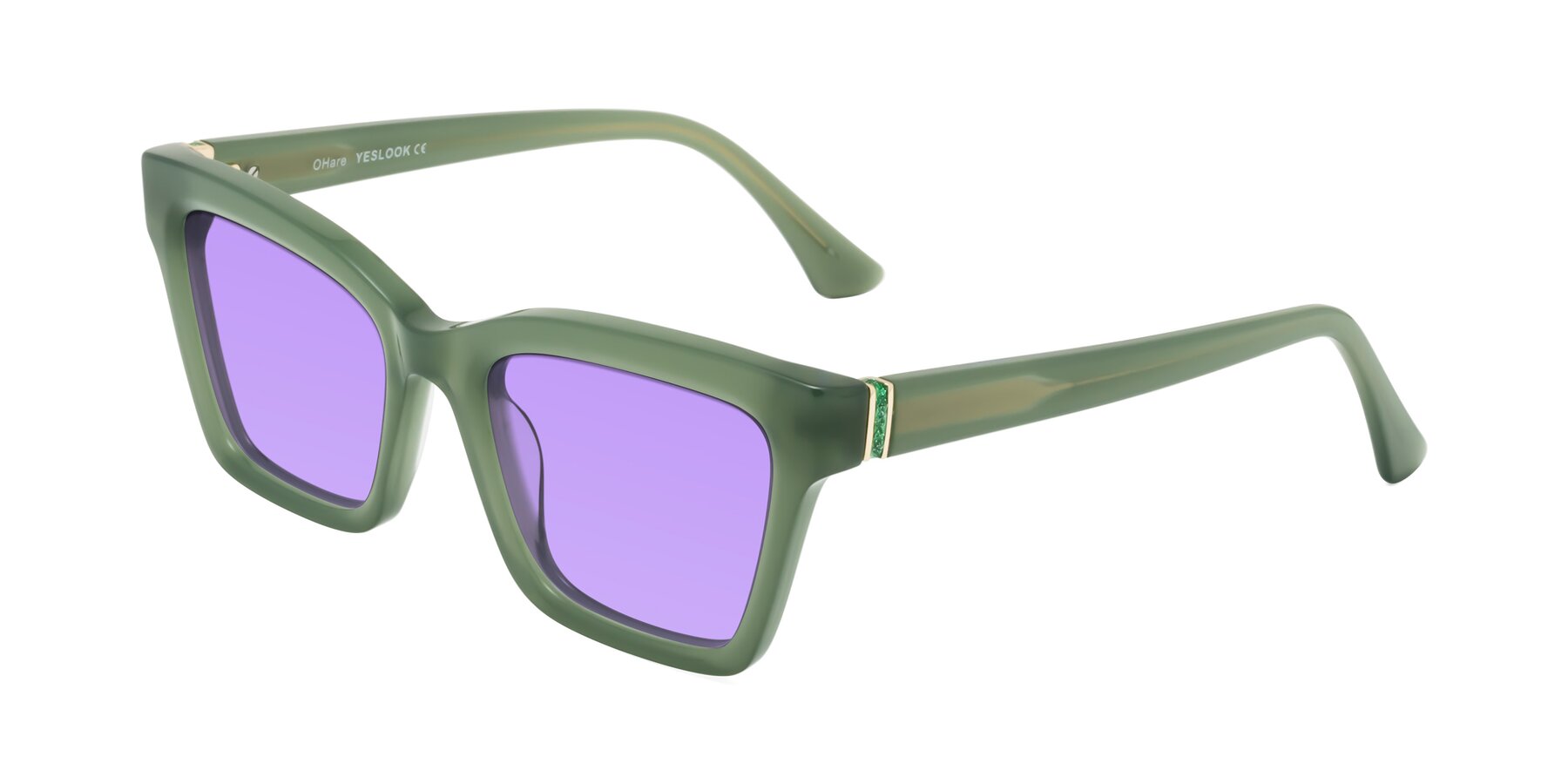 Angle of OHare in Sage Green with Medium Purple Tinted Lenses