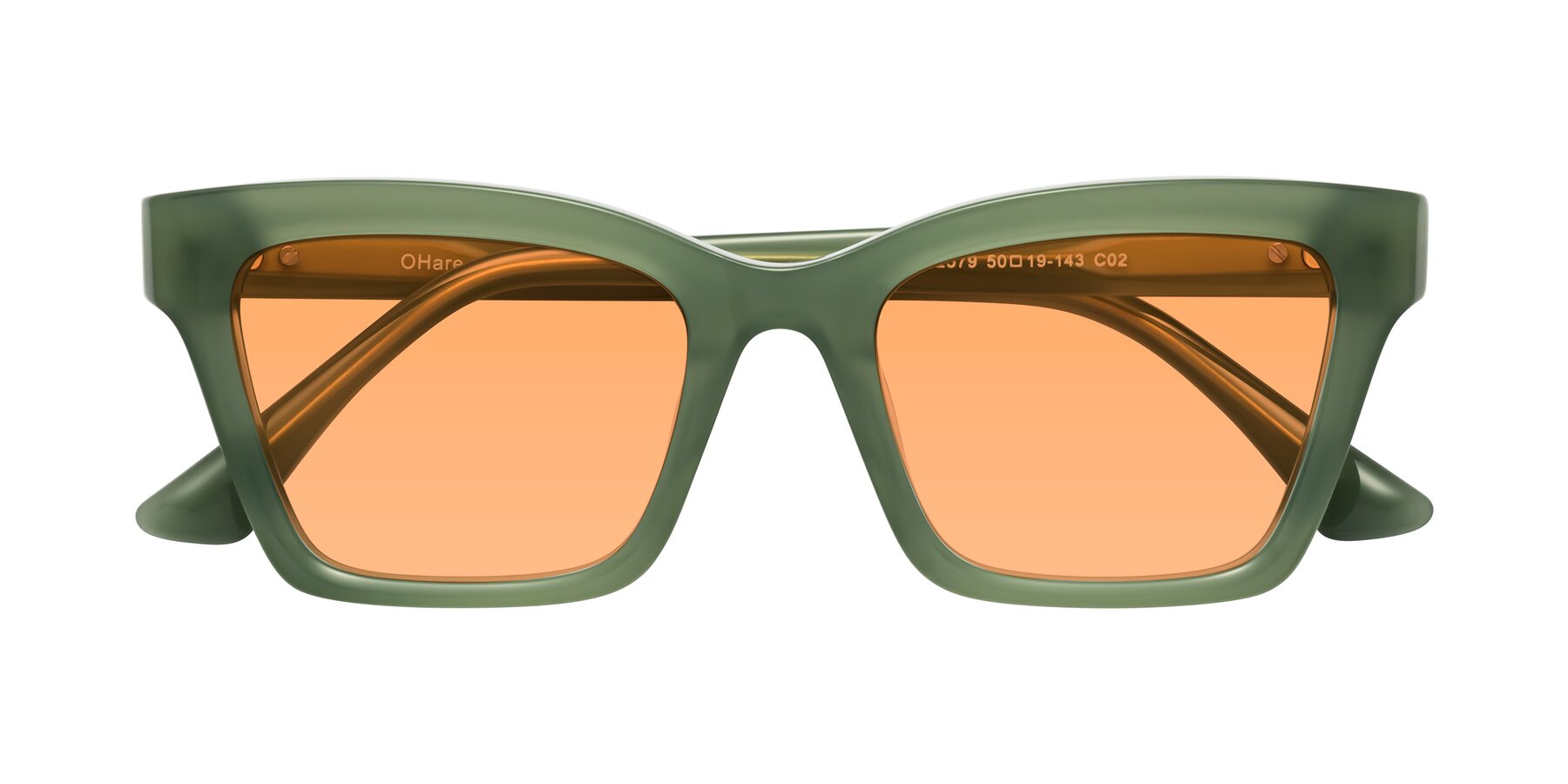 Folded Front of OHare in Sage Green with Medium Orange Tinted Lenses