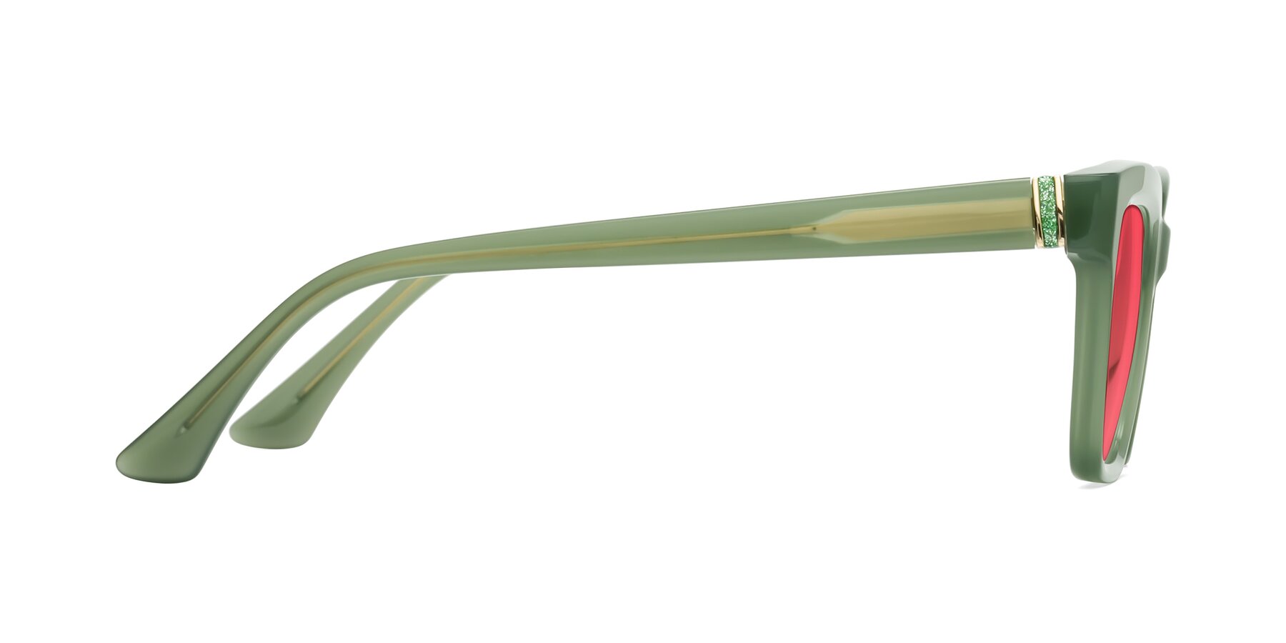 Side of OHare in Sage Green with Red Tinted Lenses
