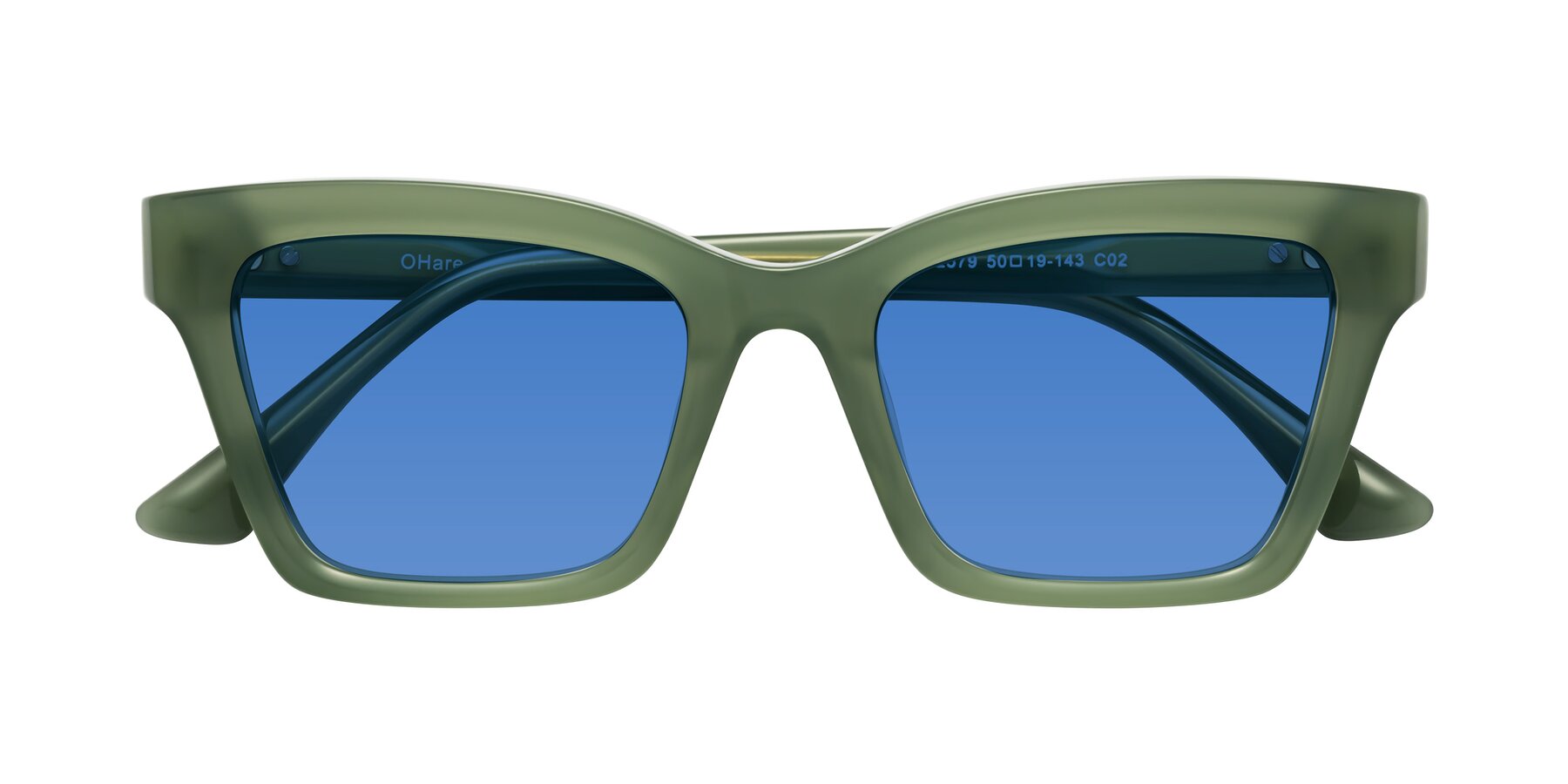 Folded Front of OHare in Sage Green with Blue Tinted Lenses