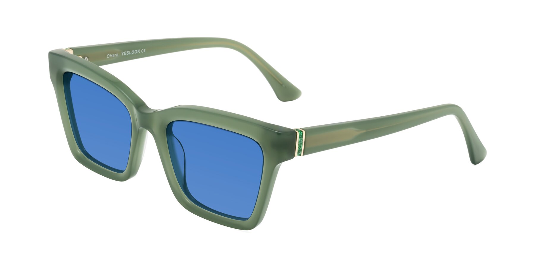 Angle of OHare in Sage Green with Blue Tinted Lenses