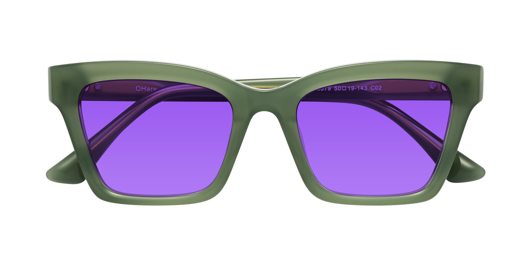 Folded Front of OHare in Sage Green with Purple Tinted Lenses