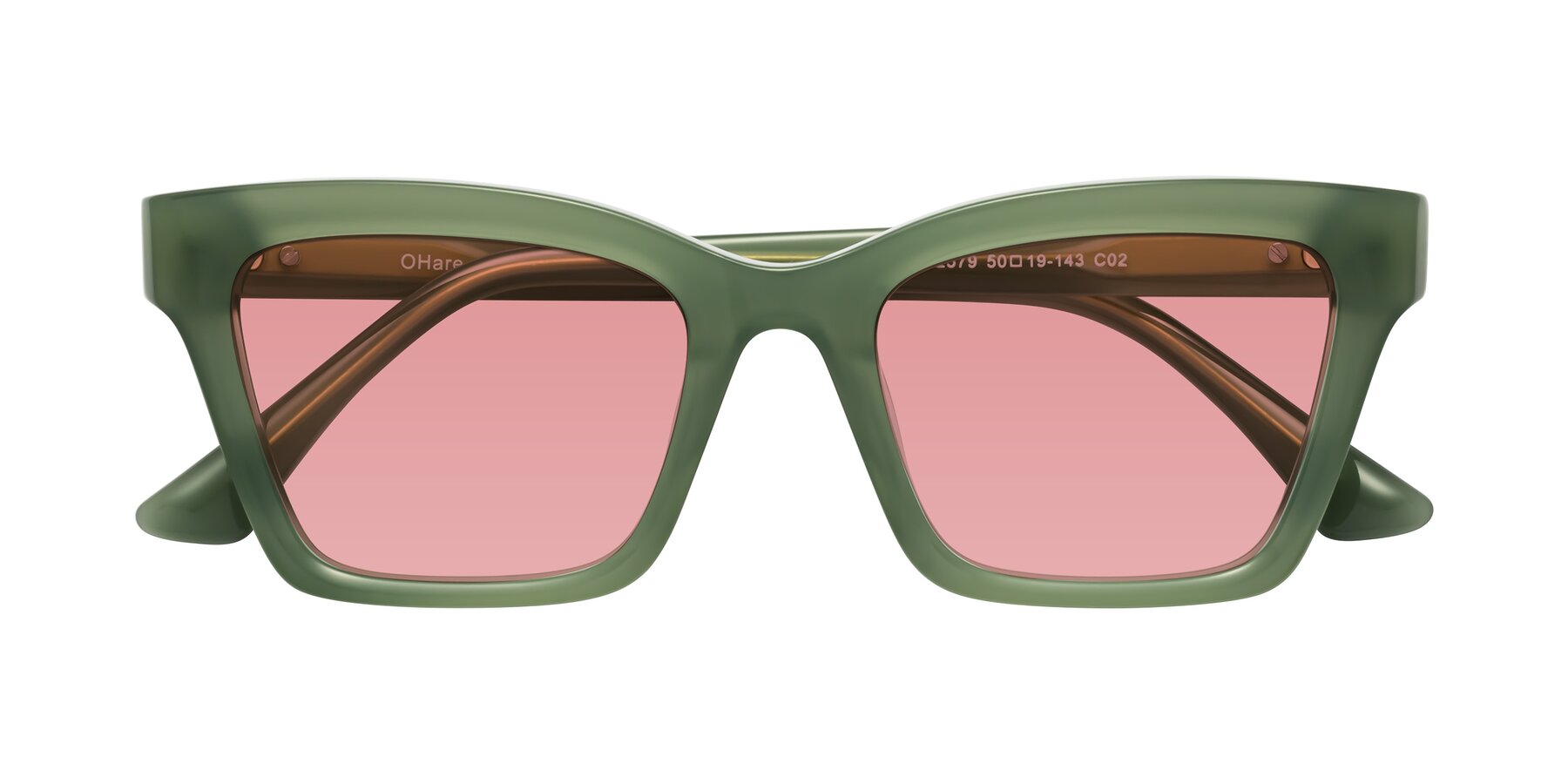Folded Front of OHare in Sage Green with Medium Garnet Tinted Lenses