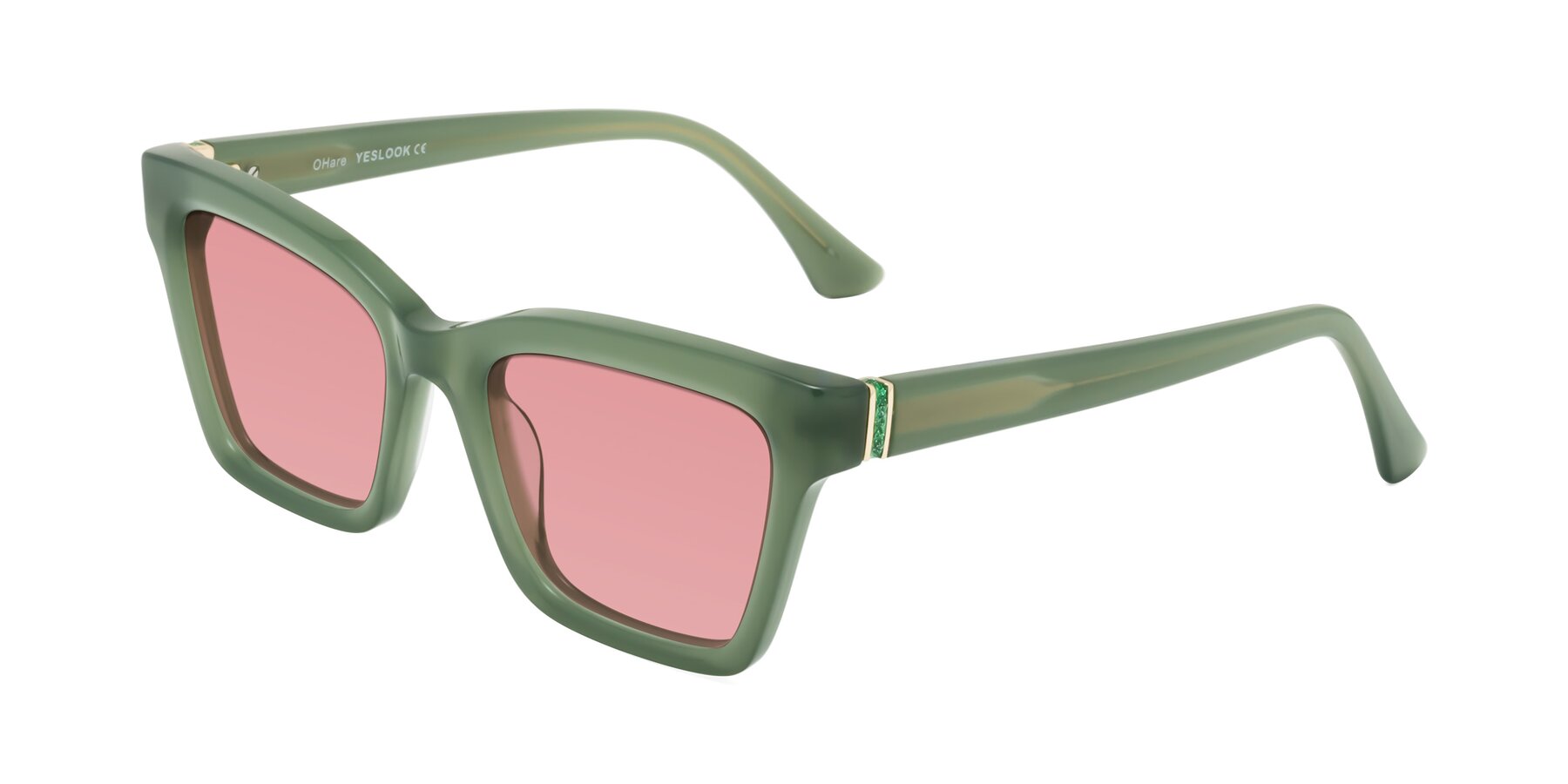 Angle of OHare in Sage Green with Medium Garnet Tinted Lenses