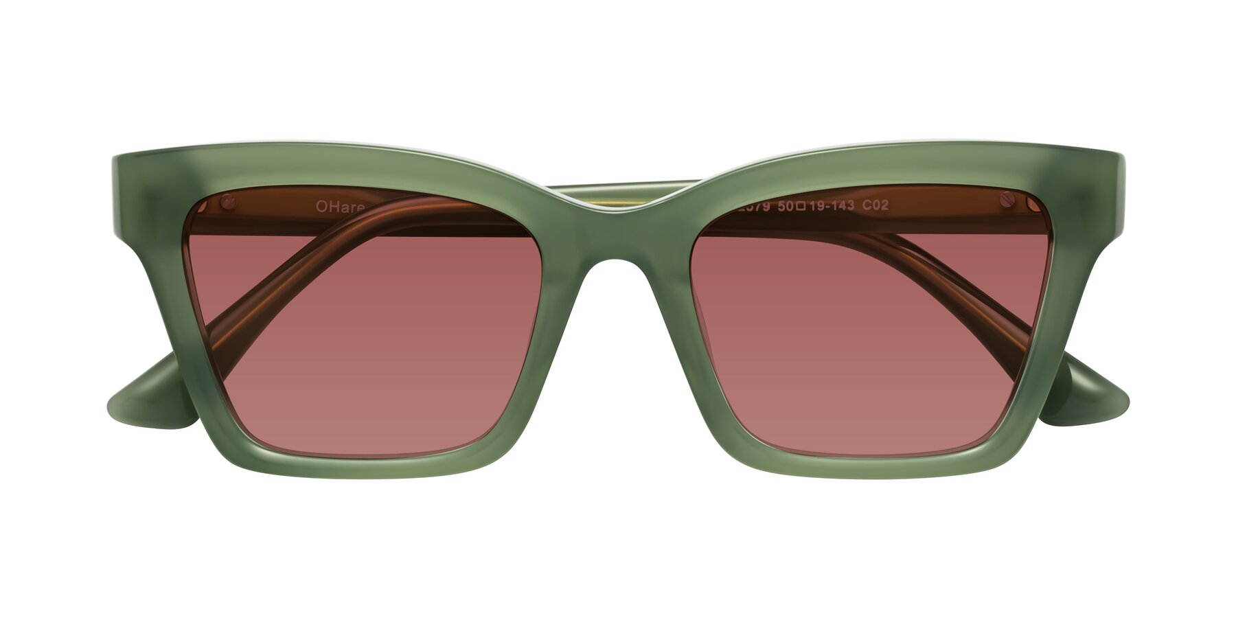 Folded Front of OHare in Sage Green with Garnet Tinted Lenses