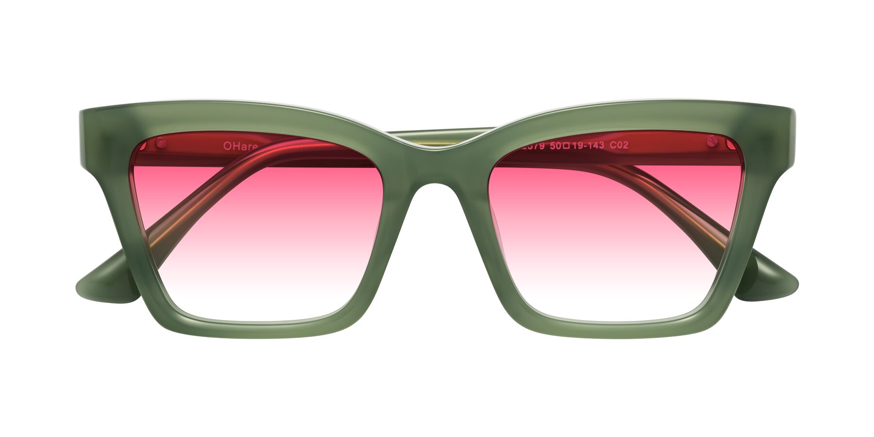 Folded Front of OHare in Sage Green with Pink Gradient Lenses