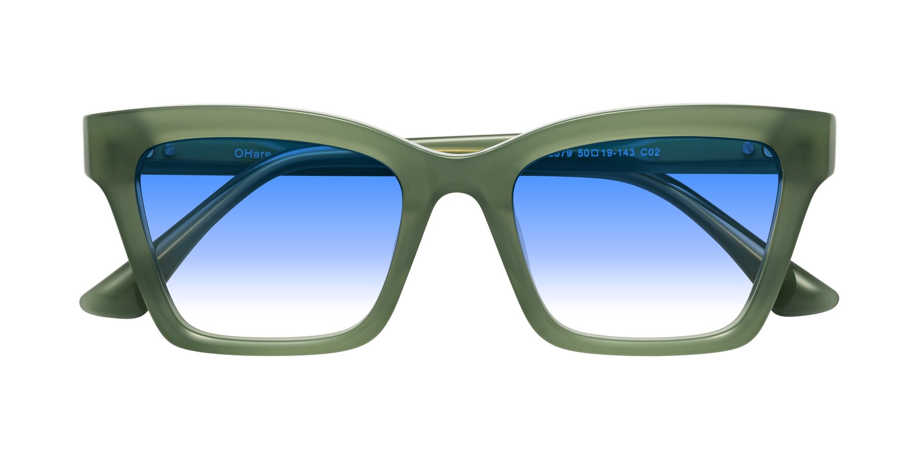 Folded Front of OHare in Sage Green with Blue Gradient Lenses