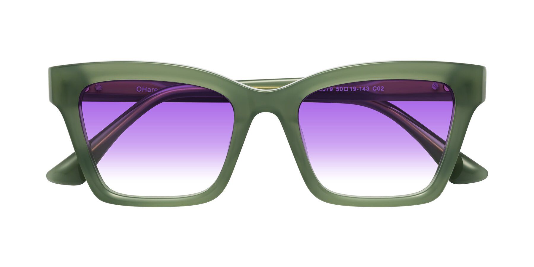 Folded Front of OHare in Sage Green with Purple Gradient Lenses