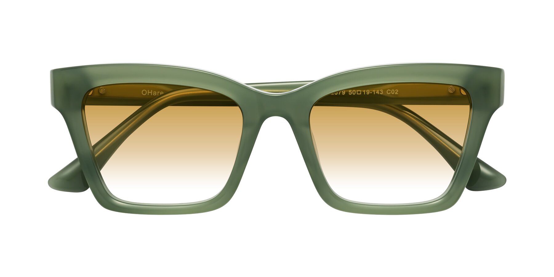 Folded Front of OHare in Sage Green with Champagne Gradient Lenses
